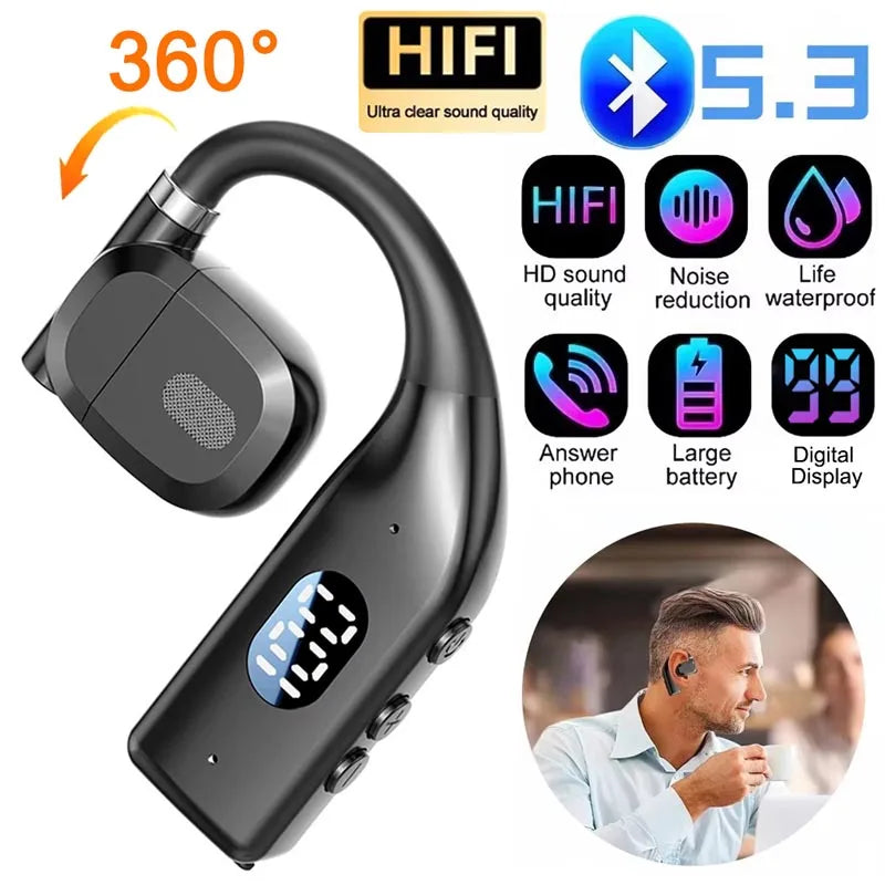 Auriculares inalámbricos Bluetooth 5,4 con ganchos para las orejas, auriculares deportivos para videojuegos, auriculares estéreo HiFi con reducción de ruido y micrófono