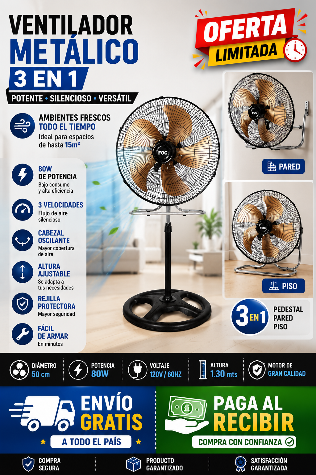 Ventilador Metálico 3 en 1 – 80W