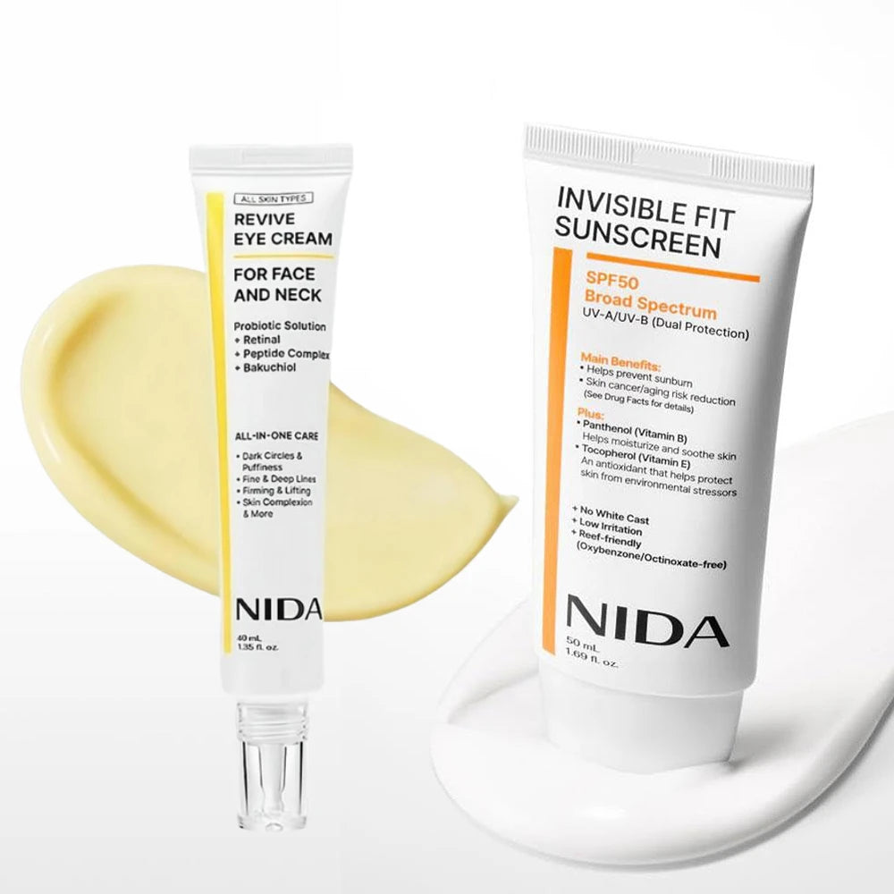 NIDA Crema para el contorno de ojos con retinol y protector solar invisible SPF50: antienvejecimiento, reduce arrugas y líneas de expresión, protección UV, cuidado diario de la piel.